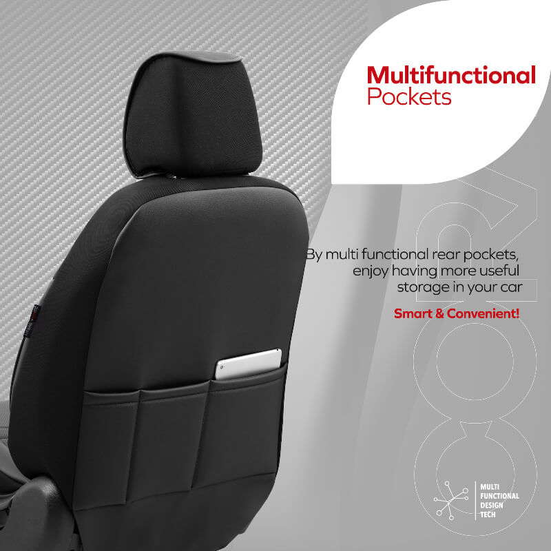 Καλύμματα Αυτοκινήτου Otom Coral Design Universal Full Δερματίνη Σετ Εμπρός / Πίσω Μαύρο / Γκρι CRΑL-106 11 Τεμαχίων - Image 7