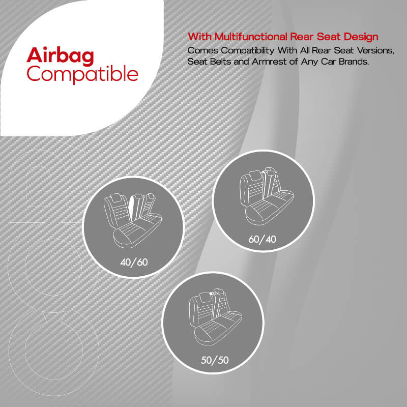 Καλύμματα Αυτοκινήτου Otom Coral Design Universal Full Δερματίνη Σετ Εμπρός / Πίσω Μαύρο / Γκρι CRΑL-106 11 Τεμαχίων - Image 9