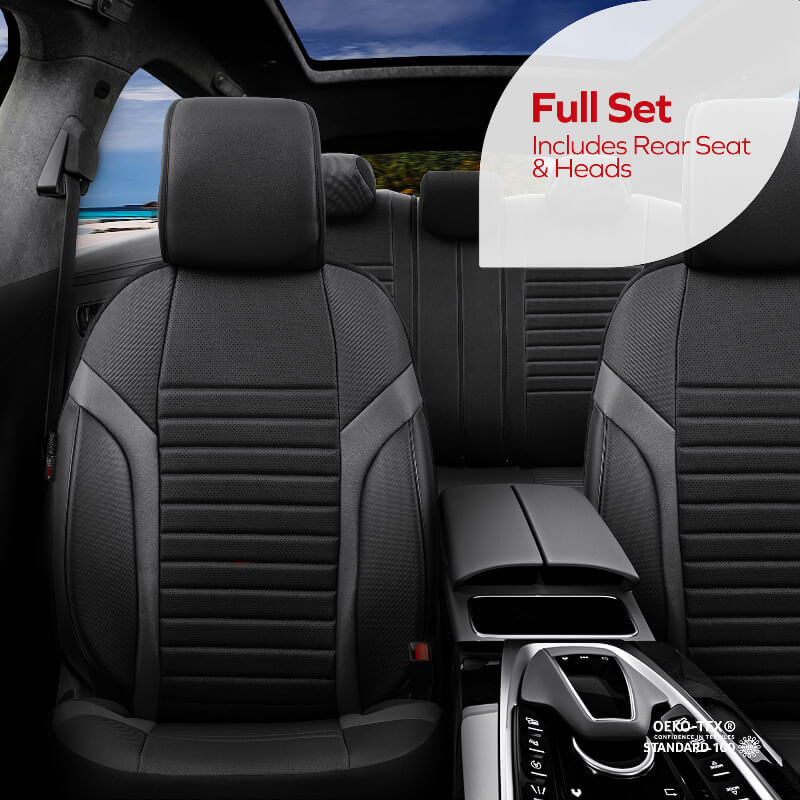 Καλύμματα Αυτοκινήτου Otom Coral Design Universal Full Δερματίνη Σετ Εμπρός / Πίσω Μαύρο / Γκρι CRΑL-106 11 Τεμαχίων - Image 2