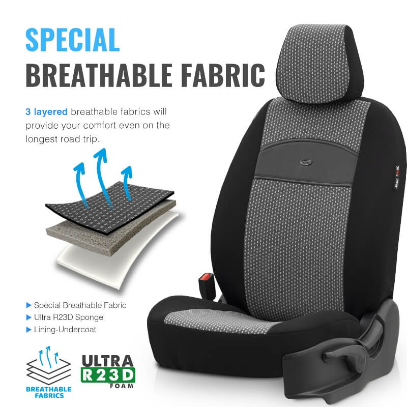 Καλύμματα Αυτοκινήτου Otom Smart Design Universal Ύφασμα / Δερματίνη Σετ Εμπρός / Πίσω Μαύρο / Γκρι SLTSMT102-NZ 11 Τεμαχίων - Image 8