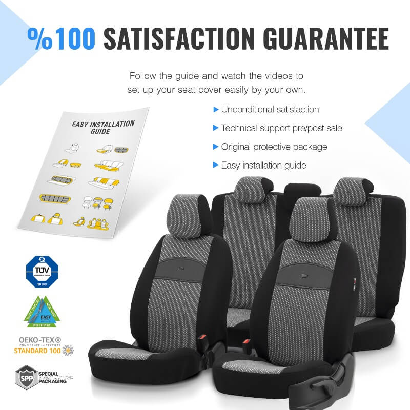 Καλύμματα Αυτοκινήτου Otom Smart Design Universal Ύφασμα / Δερματίνη Σετ Εμπρός / Πίσω Μαύρο / Γκρι SLTSMT102-NZ 11 Τεμαχίων - Image 6