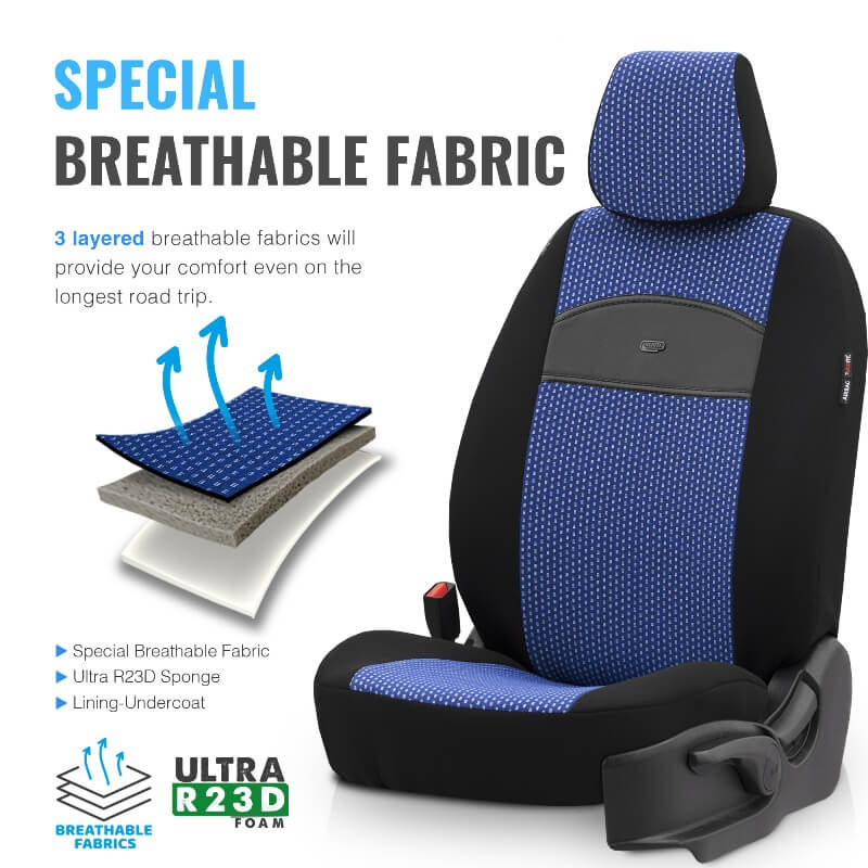 Καλύμματα Αυτοκινήτου Otom Smart Design Universal Ύφασμα / Δερματίνη Σετ Εμπρός / Πίσω Μαύρο / Μπλε SLTSMT104-NZ 11 Τεμαχίων - Image 7