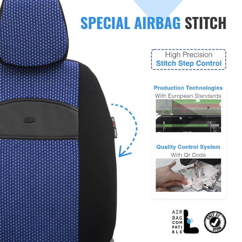 Καλύμματα Αυτοκινήτου Otom Smart Design Universal Ύφασμα / Δερματίνη Σετ Εμπρός / Πίσω Μαύρο / Μπλε SLTSMT104-NZ 11 Τεμαχίων - Image 9