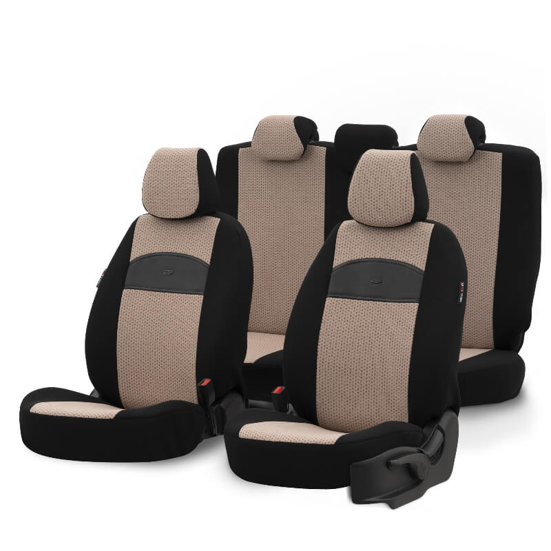 Καλύμματα Αυτοκινήτου Otom Smart Design Universal Ύφασμα / Δερματίνη Σετ Εμπρός / Πίσω Μαύρο / Μπεζ SLTSMT106-NZ 11 Τεμαχίων