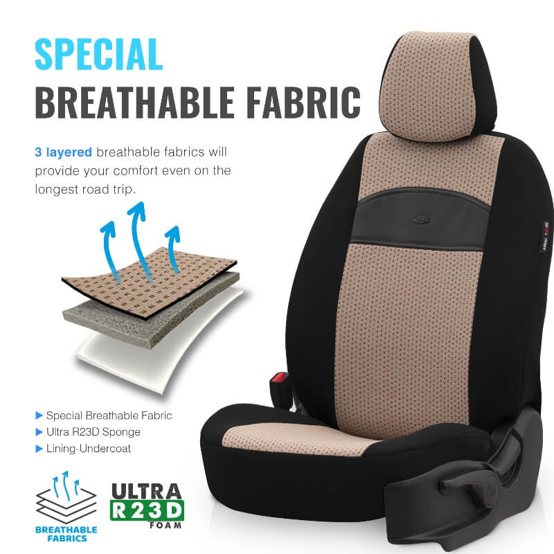 Καλύμματα Αυτοκινήτου Otom Smart Design Universal Ύφασμα / Δερματίνη Σετ Εμπρός / Πίσω Μαύρο / Μπεζ SLTSMT106-NZ 11 Τεμαχίων - Image 4