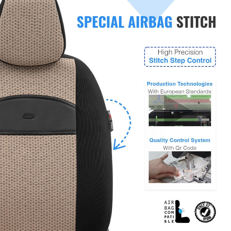 Καλύμματα Αυτοκινήτου Otom Smart Design Universal Ύφασμα / Δερματίνη Σετ Εμπρός / Πίσω Μαύρο / Μπεζ SLTSMT106-NZ 11 Τεμαχίων - Image 6