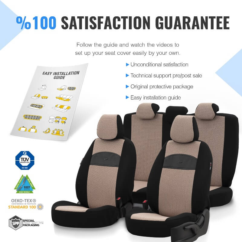 Καλύμματα Αυτοκινήτου Otom Smart Design Universal Ύφασμα / Δερματίνη Σετ Εμπρός / Πίσω Μαύρο / Μπεζ SLTSMT106-NZ 11 Τεμαχίων - Image 9