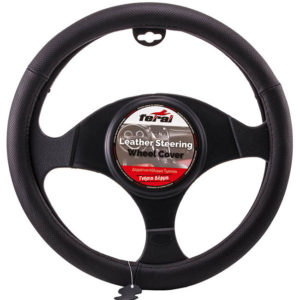 Κάλυμμα Τιμονιού Αυτοκινήτου Δερμάτινο Τρυπητό Μαύρο Medium 38cm 1 Τεμάχιο