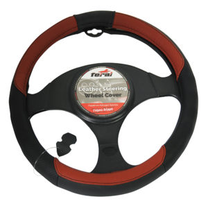 Κάλυμμα Τιμονιού Αυτοκινήτου Δερμάτινο Λείο Με Τρυπητό Μαύρο-Μπορντό Medium 38cm 1 Τεμάχιο