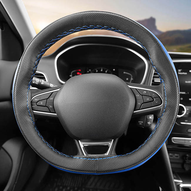 Κάλυμμα Τιμονιού Αυτοκινήτου Δερματίνη Otom Ραφτό Εξώγαζο DK-302 Μαύρο-Μπλε Medium 37-39cm 1 Τεμάχιο - Image 5