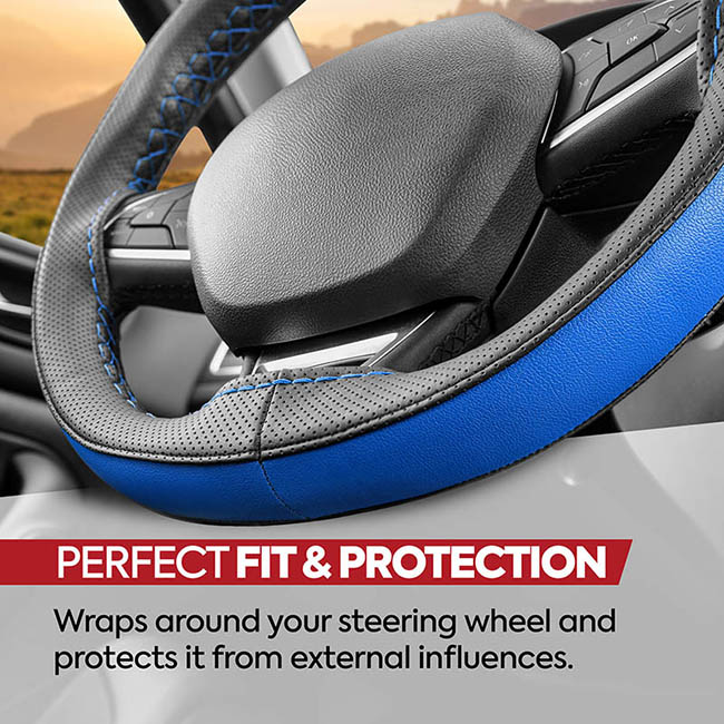 Κάλυμμα Τιμονιού Αυτοκινήτου Δερματίνη Otom Ραφτό Εξώγαζο DK-302 Μαύρο-Μπλε Medium 37-39cm 1 Τεμάχιο - Image 7
