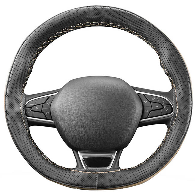 Κάλυμμα Τιμονιού Αυτοκινήτου Δερματίνη Otom Ραφτό Εξώγαζο DK-303 Μαύρο-Μπεζ Medium 37-39cm 1 Τεμάχιο - Image 2