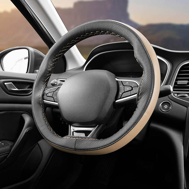 Κάλυμμα Τιμονιού Αυτοκινήτου Δερματίνη Otom Ραφτό Εξώγαζο DK-303 Μαύρο-Μπεζ Medium 37-39cm 1 Τεμάχιο - Image 5