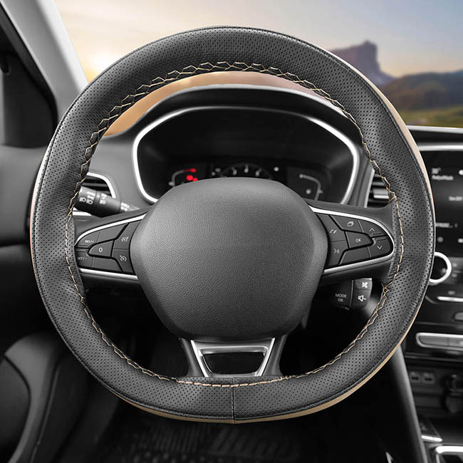 Κάλυμμα Τιμονιού Αυτοκινήτου Δερματίνη Otom Ραφτό Εξώγαζο DK-303 Μαύρο-Μπεζ Medium 37-39cm 1 Τεμάχιο - Image 7