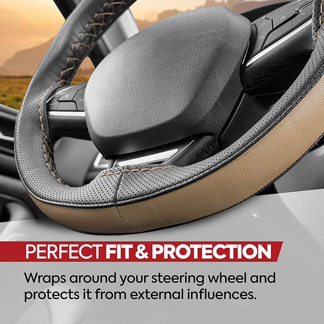 Κάλυμμα Τιμονιού Αυτοκινήτου Δερματίνη Otom Ραφτό Εξώγαζο DK-303 Μαύρο-Μπεζ Medium 37-39cm 1 Τεμάχιο - Image 4