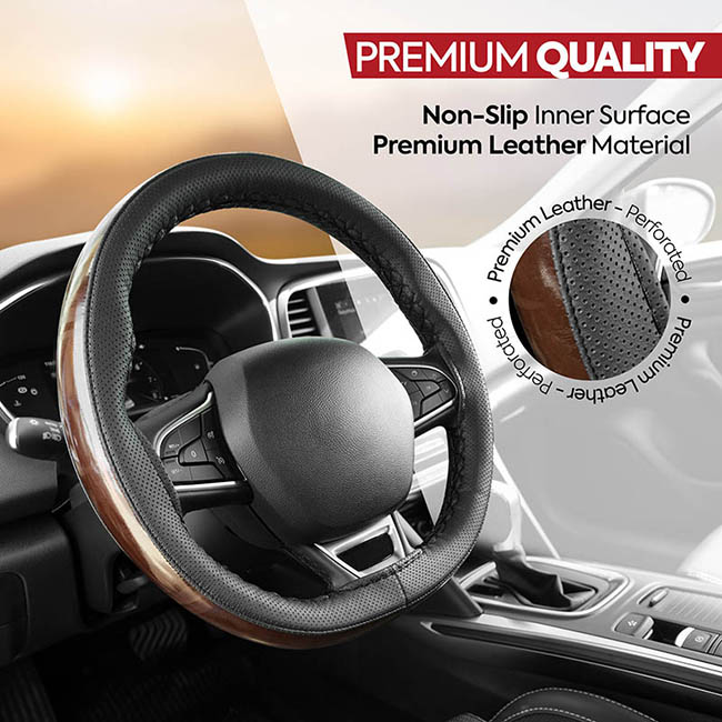 Κάλυμμα Τιμονιού Αυτοκινήτου Δερματίνη Otom Ραφτό Εξώγαζο DK-304 Μαύρο-Καφέ Medium 37-39cm 1 Τεμάχιο - Image 3