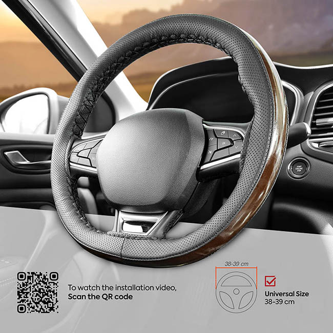 Κάλυμμα Τιμονιού Αυτοκινήτου Δερματίνη Otom Ραφτό Εξώγαζο DK-304 Μαύρο-Καφέ Medium 37-39cm 1 Τεμάχιο - Image 7