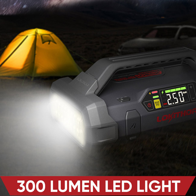 Εκκινητής Μπαταριών Αυτοκινήτου, Powerbank, Κομπρεσσέρ Αέρος 150 Psi, Φακός Led 4 Σε1 Lokithor JA301 12 Volt 2000A 1 Τεμάχιο - Image 5
