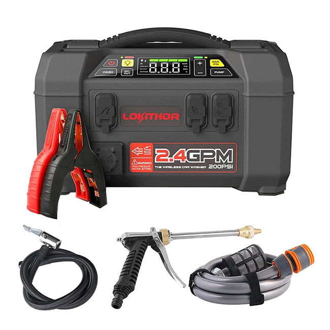 Εκκινητής Μπαταριών Με Ενσωματωμένο Ασύρματο Πιεστικό Νερού 1.5 MPA, Powerbank, Κομπρεσσέρ Αέρος 150PSI, Φακός Led 5 Σε1 Lokithor AW401 12 Volt 2500A 1 Τεμάχιο - Image 2