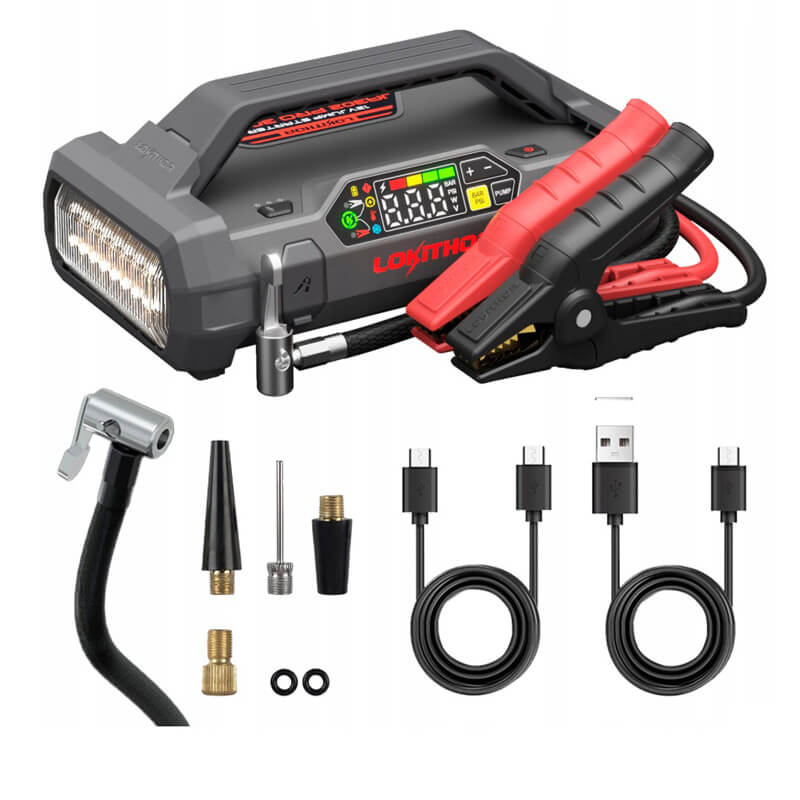 Εκκινητής Μπαταριών Αυτοκινήτου, Powerbank, Κομπρεσσέρ Αέρος 150PSI, Φακός Led 4 Σε1 Lokithor JA302 PRO 12 Volt 3000A 1 Τεμάχιο - Image 2