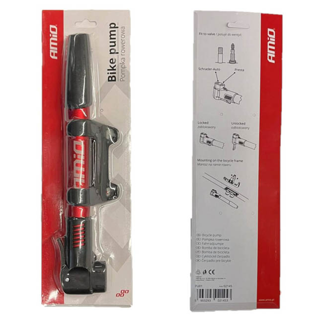 Τρόμπα Αέρος Χειρός Αλουμινίου Ποδηλάτου Και Αυτοκινήτου Amio PU01 28cm 1 Τεμάχιο - Image 4