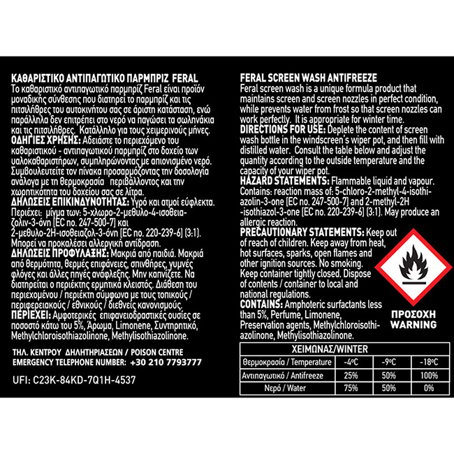 Καθαριστικό Και Αντιπαγωτικό Παρμπρίζ -18°C Feral 250ml 1 Τεμάχιο - Image 2