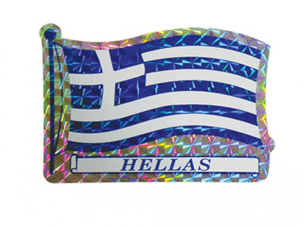 Αυτοκόλλητη Ελληνική Σημαία “Hellas” Πρίσμα 6×7.5cm 1Τμχ