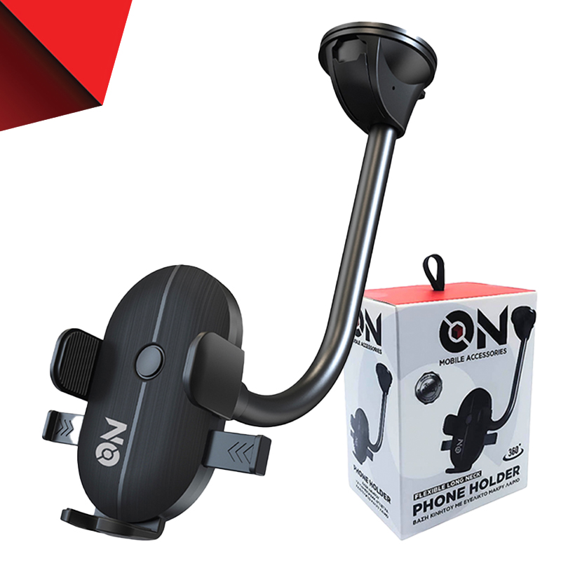 ON Mobile Accessories Βάση Κινητού Παρμπρίζ Με Βεντούζα Και Ευέλικτο Βραχίωνα Μαύρη