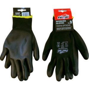 Γάντια Εργασίας Πολυεστέρα -/ PU No9 – Large Μαύρα 2 Τεμάχια