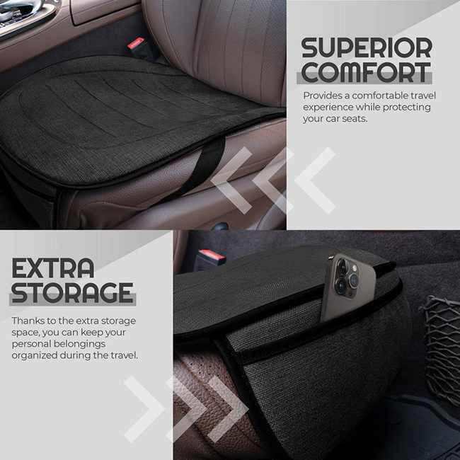 Προστατευτικό Καθίσματος (Κάτω) Με Μπροστινή Τσέπη Otom Από Λινό Ύφασμα Μαύρο CΒLΜ-101 1 Τεμάχιο - Image 3