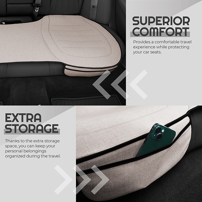Προστατευτικό Καθίσματος Πίσω Θέσεων (Κάτω) Με Μπροστινές Τσέπες Otom Από Λινό Ύφασμα Μπεζ CRLN-103 1 Τεμάχιο - Image 8
