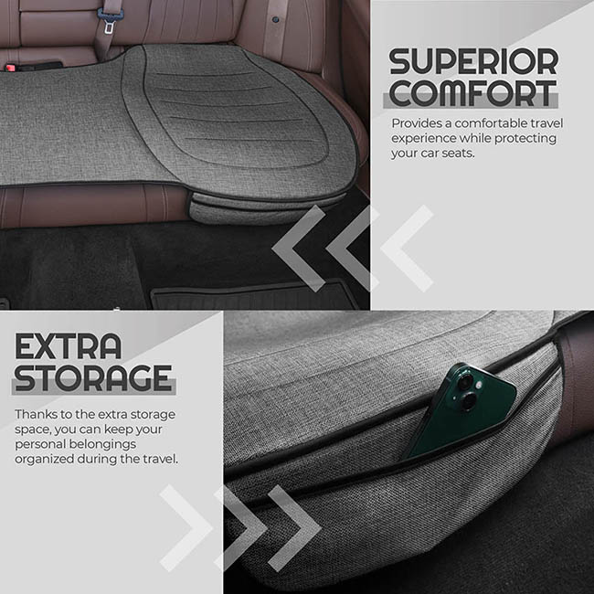 Προστατευτικό Καθίσματος Πίσω Θέσεων (Κάτω) Με Μπροστινές Τσέπες Otom Από Λινό Ύφασμα Γκρι CRLN-102 1 Τεμάχιο - Image 8