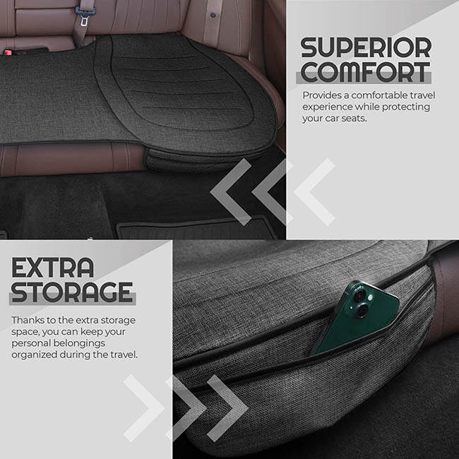 Προστατευτικό Καθίσματος Πίσω Θέσεων (Κάτω) Με Μπροστινές Τσέπες Otom Από Λινό Ύφασμα Γκρι CRLN-102 1 Τεμάχιο - Image 4