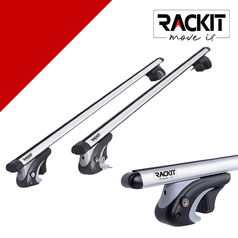 RACKIT Μπάρες Οροφής Αλουμινίου για Αυτοκίνητα με Εργοστασιακές Παράλληλες Μπάρες (Σετ Με Πόδια & Κλειδαριά) 120cm 2τμχ Ασημί