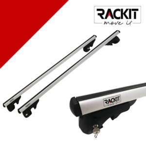 RACKIT RK004-1 Μπάρες Οροφής Αλουμινίου Universal Railing System Σετ με Πόδια & Κλειδαριά Τετράγωνες Ασημί 135cm 2τμχ
