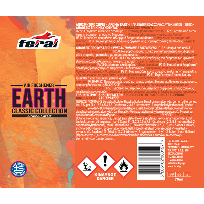 Αρωματικό Αυτοκινήτου Spray Feral Classic Collection Earth 1 Τεμάχιο - Image 2