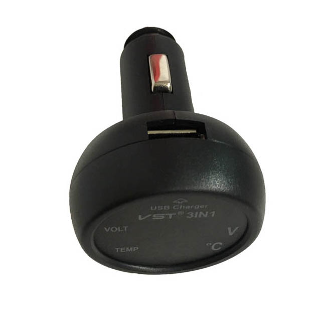 Βολτόμετρο, Θερμόμετρο Και Φορτιστής Αυτοκινήτου Με USB Μαύρο Με Κόκκινα Και Πράσινα Νούμερα 1Τμχ - Image 3