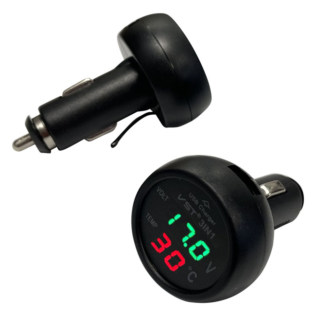 Βολτόμετρο, Θερμόμετρο Και Φορτιστής Αυτοκινήτου Με USB Μαύρο Με Κόκκινα Και Πράσινα Νούμερα 1Τμχ - Image 2