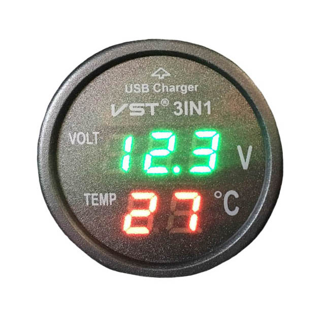 Βολτόμετρο, Θερμόμετρο Και Φορτιστής Αυτοκινήτου Με USB Μαύρο Με Κόκκινα Και Πράσινα Νούμερα 1Τμχ - Image 10