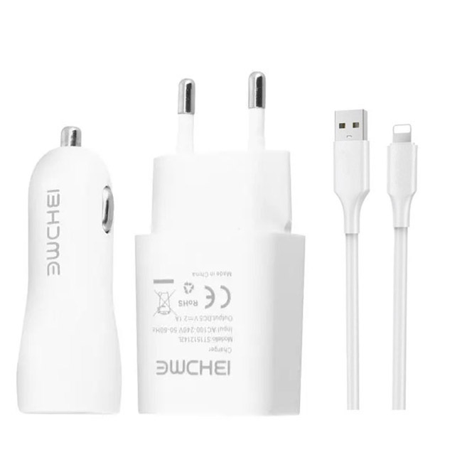 Φορτιστής Αναπτήρα Αυτοκινήτου – Οικίας Για Iphone 0-C1/J1 Λευκός 1 Τεμάχιο