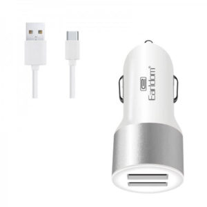 Φορτιστής Αναπτήρα Αυτοκινήτου Για Type-C Earldom ES-123 Με 2 Θύρες USB 9-12V 2.1A Λευκός 1 Τεμάχιο