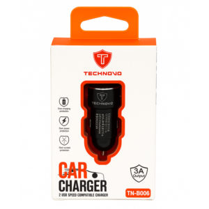 Φορτιστής Αναπτήρα Αυτοκινήτου Technovo TN-B006 Με 2 Θύρες USB 12-24V 3A Μαύρος 1 Τεμάχιο
