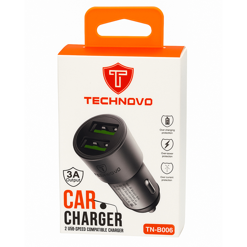 Φορτιστής Αναπτήρα Αυτοκινήτου Technovo TN-B006 Με 2 Θύρες USB 12-24V 3A Μαύρος 1 Τεμάχιο - Image 3