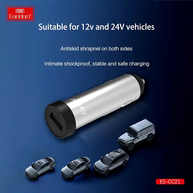 EARLDOM Φορτιστής Αναπτήρα Αυτοκινήτου Με 1 Θύρα USB CC21 12-24V 2.4A Γκρι - Image 4