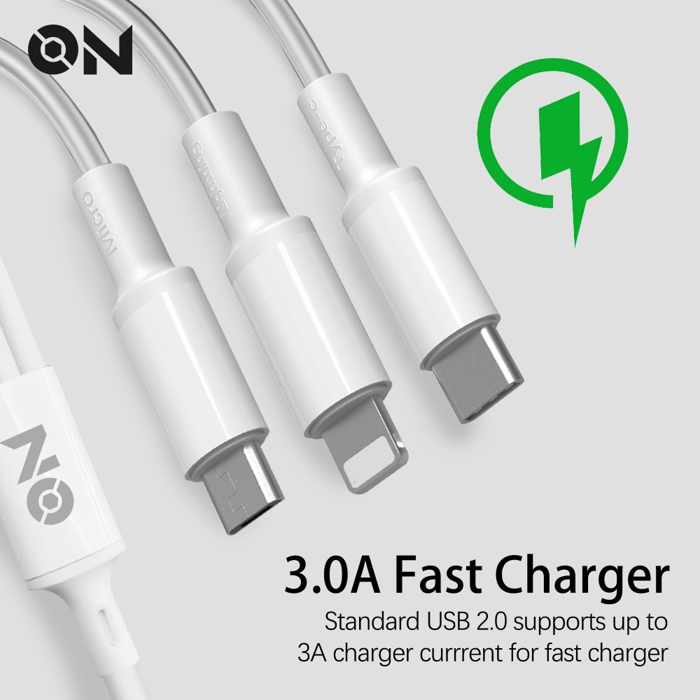 On Mobile Accessories Καλώδιο USB Φόρτισης 3 Σε 1 Για Lightning Micro Type-c Λευκό - Image 5