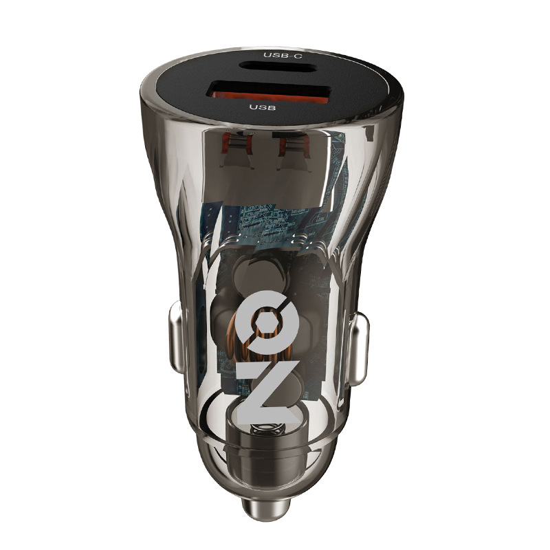 ON Mobile Accessories Φορτιστής Αναπτήρα Αυτοκινήτου με 2 Θύρες USB και USB-c 12-24V Διάφανος - Image 2