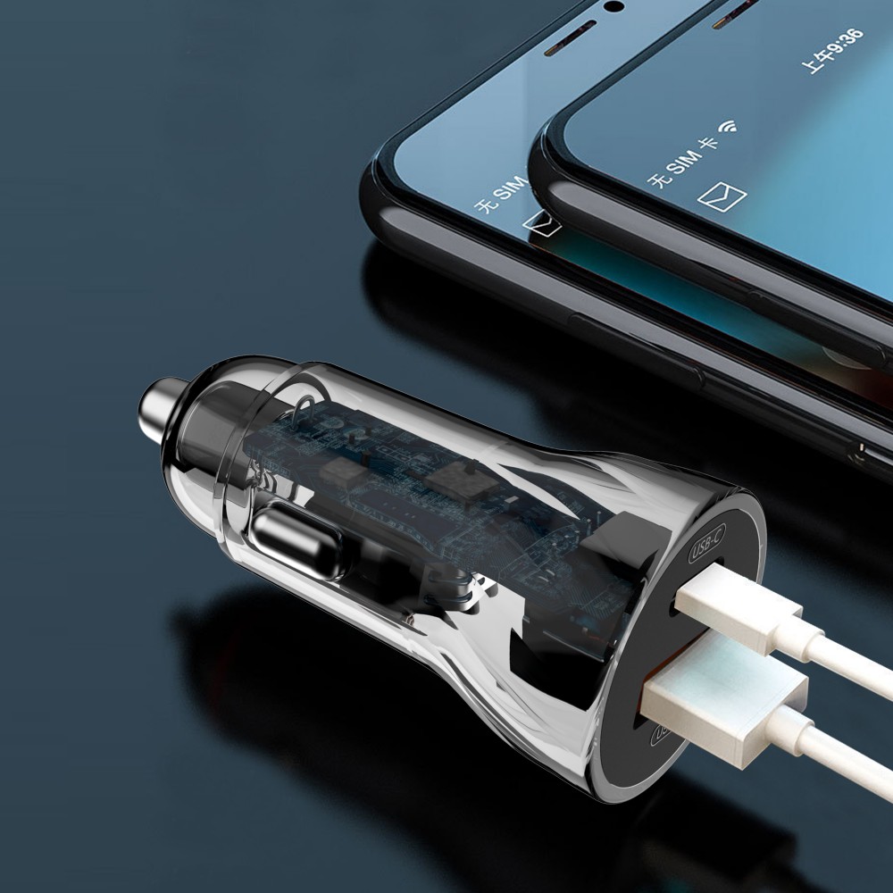 ON Mobile Accessories Φορτιστής Αναπτήρα Αυτοκινήτου με 2 Θύρες USB και USB-c 12-24V Διάφανος - Image 5
