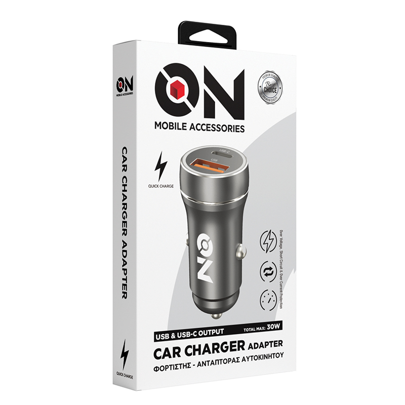 ON Mobile Accessories Φορτιστής Αναπτήρα Αυτοκινήτου με 2 Θύρες USB και USB-c 12-24V Μαύρος - Image 5