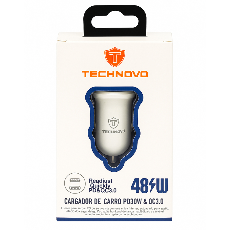 Φορτιστής Αναπτήρα Αυτοκινήτου Technovo TN-B013 Με 1 Θύρα USB Και 1 Θύρα USB-C 12-24V 3A Λευκός 1 Τεμάχιο