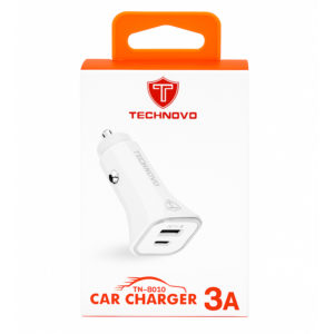 99756-2-fortistis-autokinitou-technovo-2usb-3a-tnb010-white Φορτιστής Αναπτήρα Αυτοκινήτου Technovo TN-B010 Με 1 Θύρα USB Και 1 Θύρα USB-C 12-24V 3A Λευκός 1 Τεμάχιο